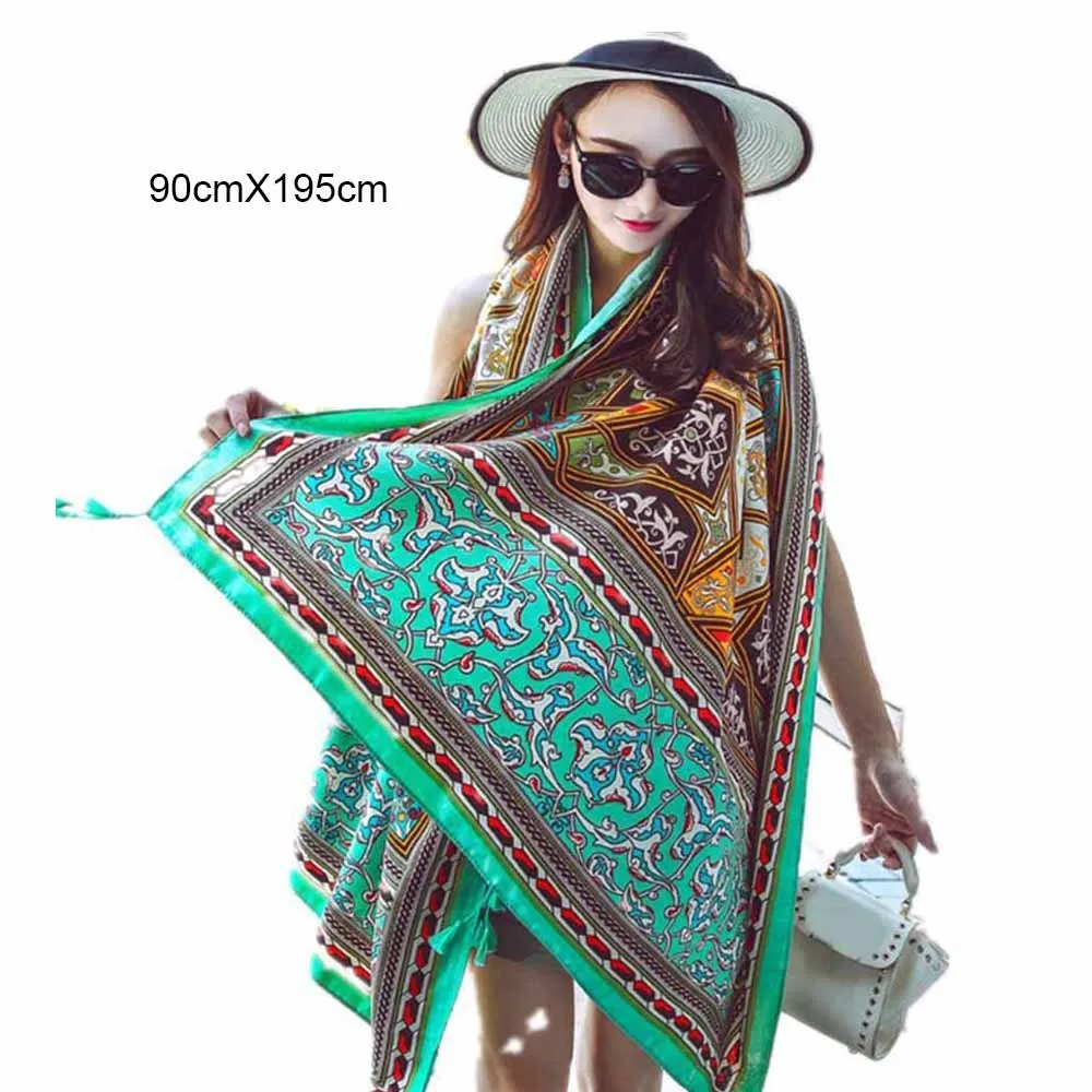 

Bohemian national wind cotton scarf Bohemia Ethnic Style Scarf with Tassel Large Scarf Seaside Holiday Sunscreen Beach Towel