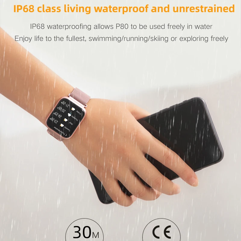 ESEED P80 smart watch women IP68 waterproof full touch screen smartwatch Heart Rate Monitor for samsuang xiaomi huawei watch