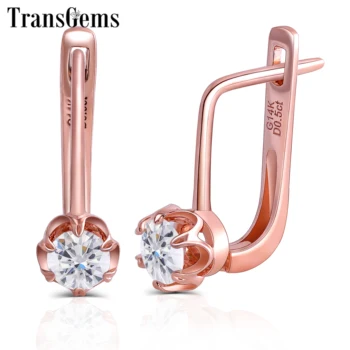 

TransGems 14K 585 Rose Gold 1CTW 5MM F Color Clear Moissanite Diamond Hoop Earrings for Women Wedding Flower Shaped Hoop Earring