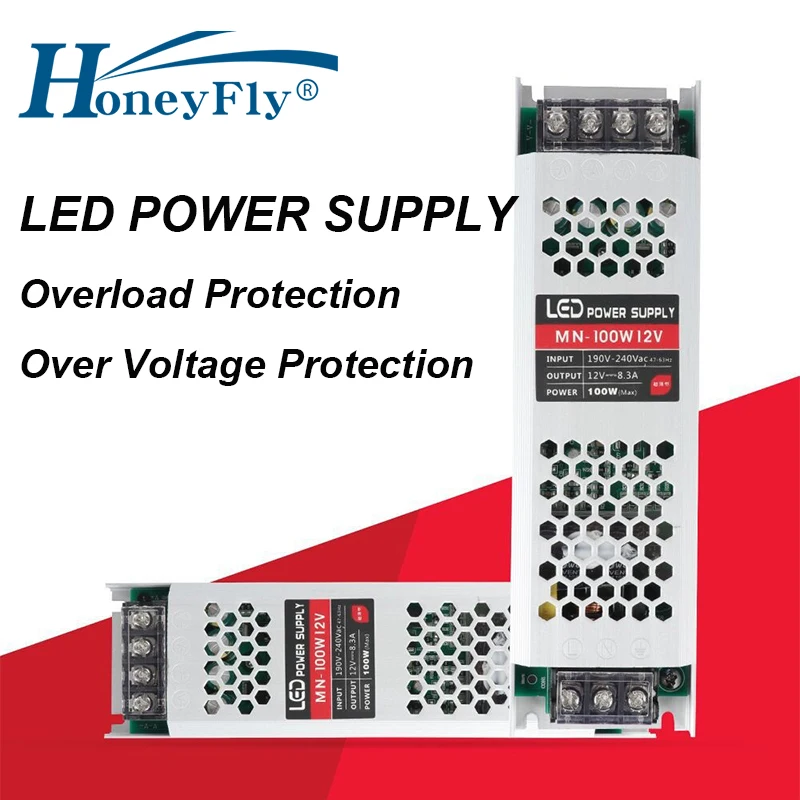 HoneyFly Super Slim LED Power Supply 60W/100W/150W 12V Constant Voltage Lighting Transformer AC DC Adapter Driver For LED Lamp high power thermostat electric soldering iron ep d100 60w 100w 150w constant temperature loiron p 907s