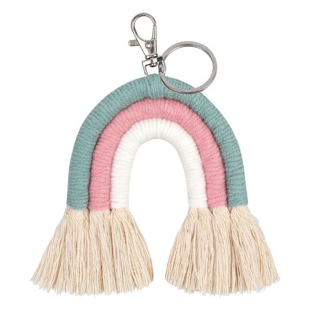 Rainbow Keychains for Women Tassel Macrame Keyrings Key Holder Jewelry P31B