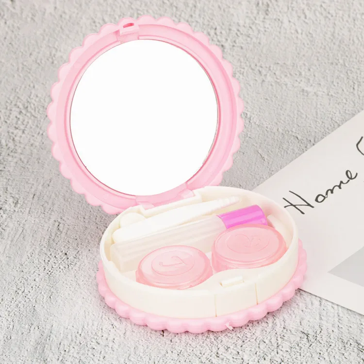 Милый мультфильм форма для печенья контактные линзы чехол Прекрасный Специальный Мини Путешествия Портативный карман коробка контейнер путешествия набор держателя - Цвет: Pink