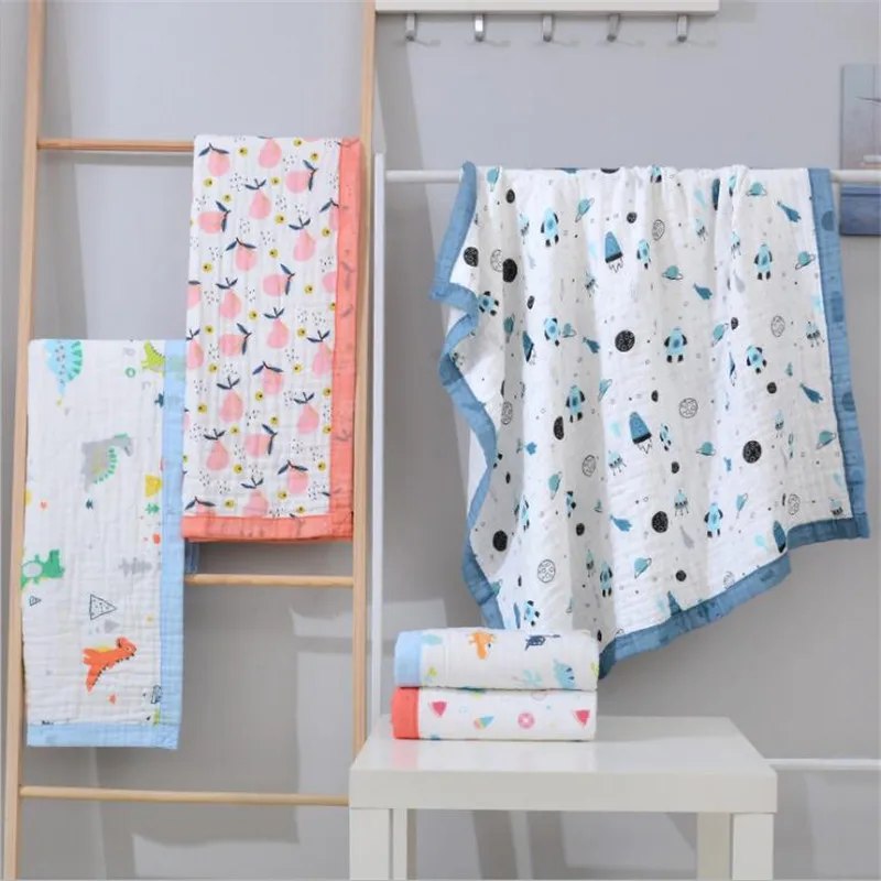 

120*150cm 6 Layers Muslin Baby Swaddler Blanket Baby Quilt Animals Blanket Cotton Scarf Infant Summer/Autumn Stroller Blanket
