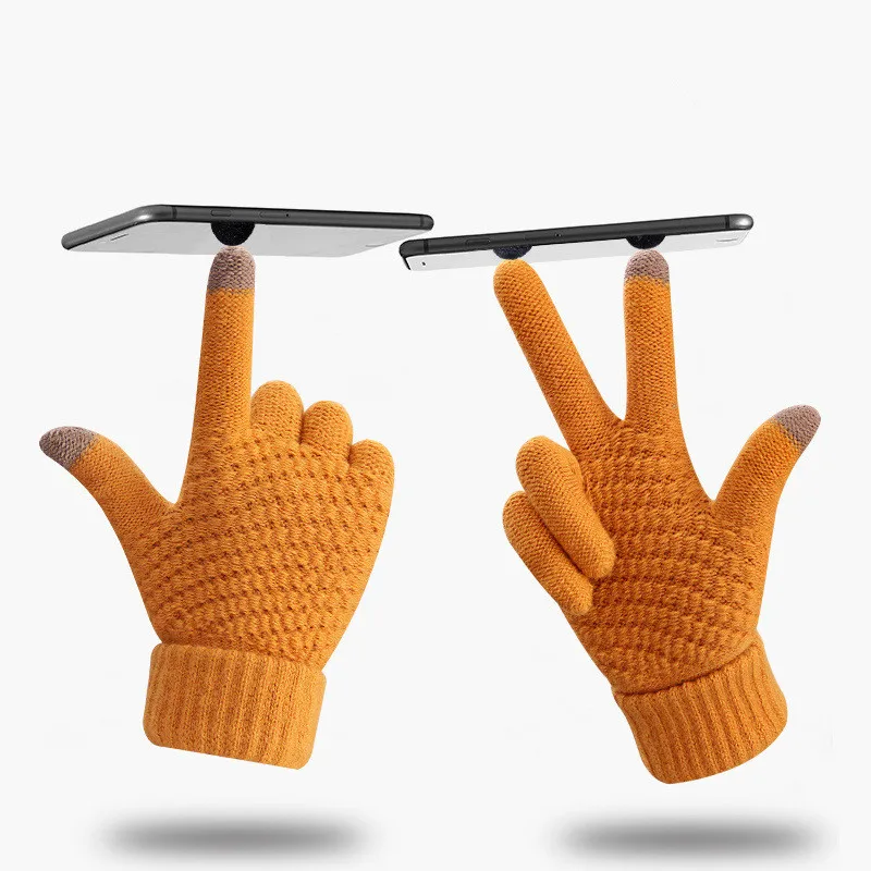 

Winter knitted Warm Gloves Women Touch Screen Gloves Stretch Mittens Imitation Wool Full Finger Thicken Hand Gloves Accessories