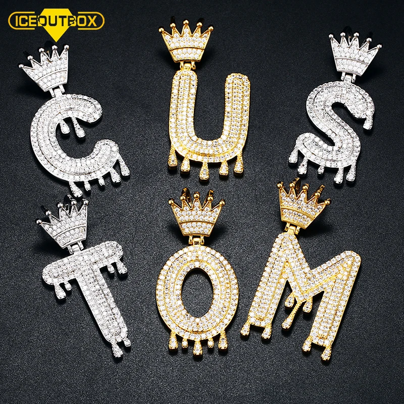 Crown Drip A-Z Single Initial Bubble Letter Name Letters Pendant For Women Men Cubic Zircon Iced Out Hip Hop Fashion Jewelry | Украшения и
