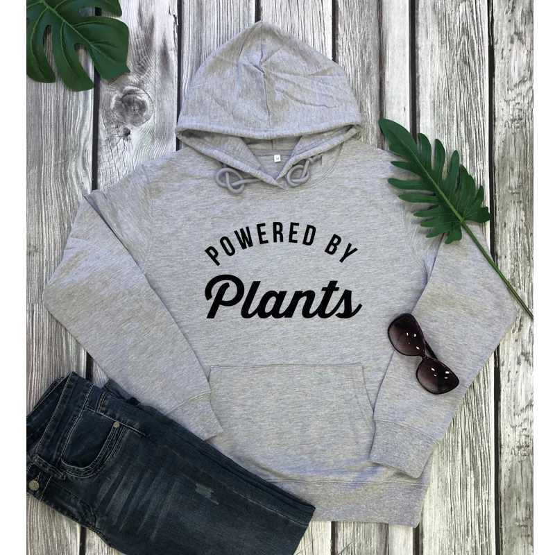 Приведенный в действие толстовка с капюшоном и надписью "Plants" Повседневное Для женщин вегетарианские пуловеры с длинным рукавом в стиле унисекс, веганских материалов органические толстовки с капюшоном уличный стиль