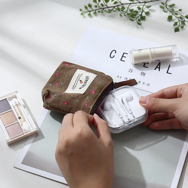 

Japanese Korean Hipster Floral Purse Pastoral Style Mini Cartoon Canvas Bag Carry-on Key Coin Pocket