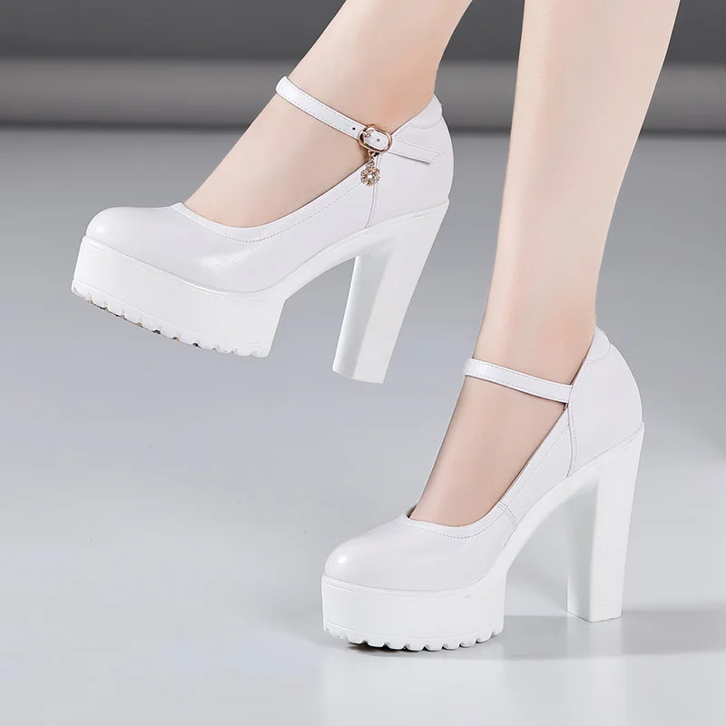 Cowhide Women's High Heel Shoes With Heels Platform Mary Jane Shoes Women Pumps Office Work Shoe Women's Wedding Shoes 32-43 4