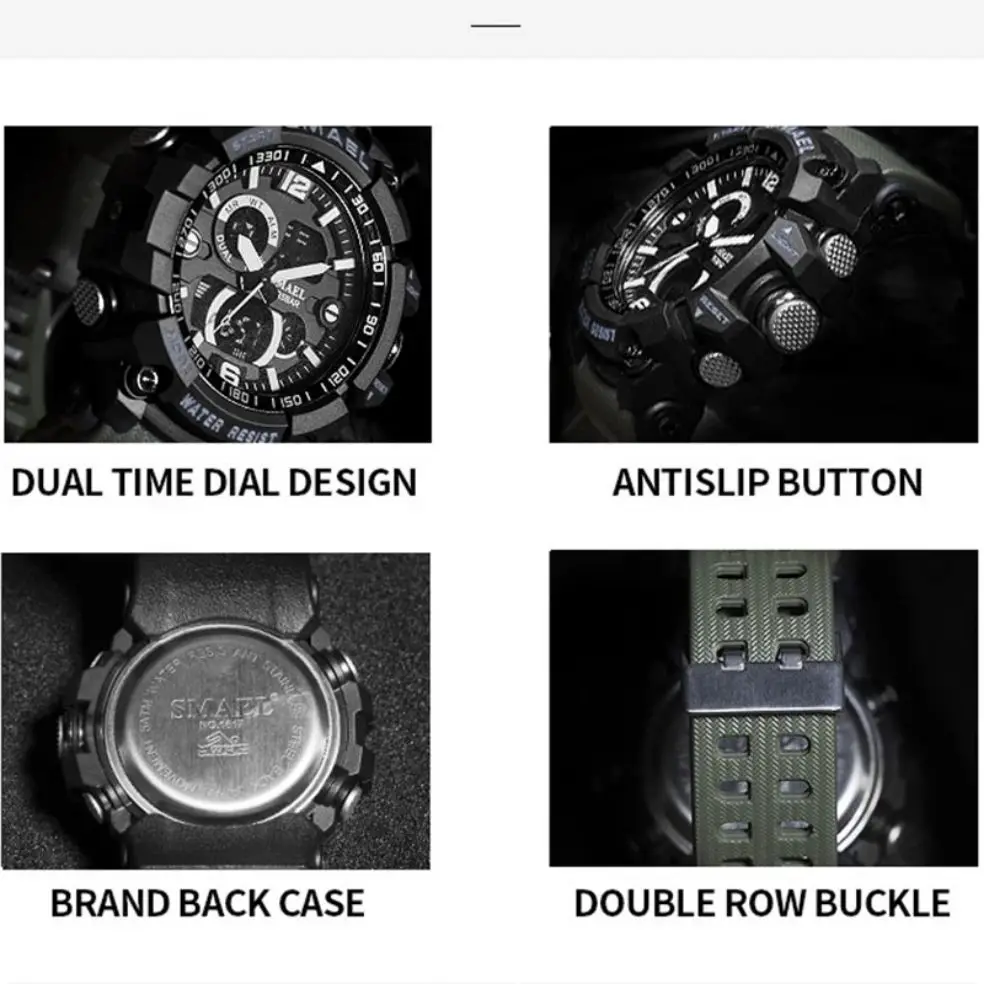 SMAEL Men Military Watch 50m Waterproof Wristwatch LED Quartz Clock Male relogios masculino 1617 Digital Sports Watches Men's images - 6