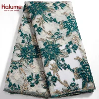Tissu africain en dentelle et Tulle brocart, Satin nigérian doré, Jacquard, pour la couture de robes de soirée de mariage, tissu pour femmes, 2025 F2394 5