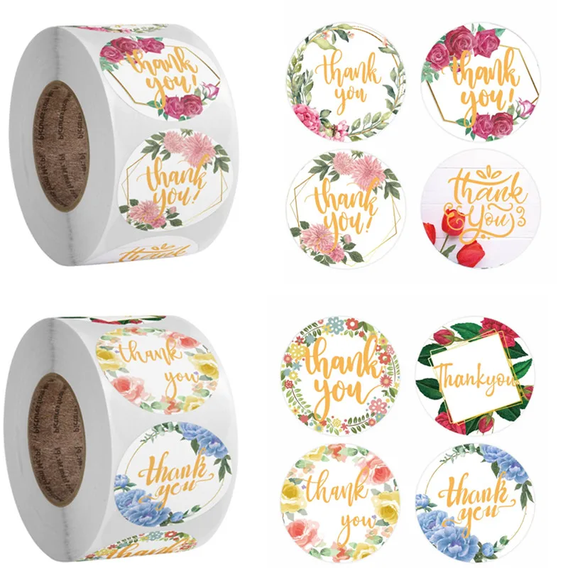 

Stunning Designs Flowers Gold Foil Thank You Stickers Seal Labels for Handmade Envelope Bakery Gift Stationery Sticker 500pcs