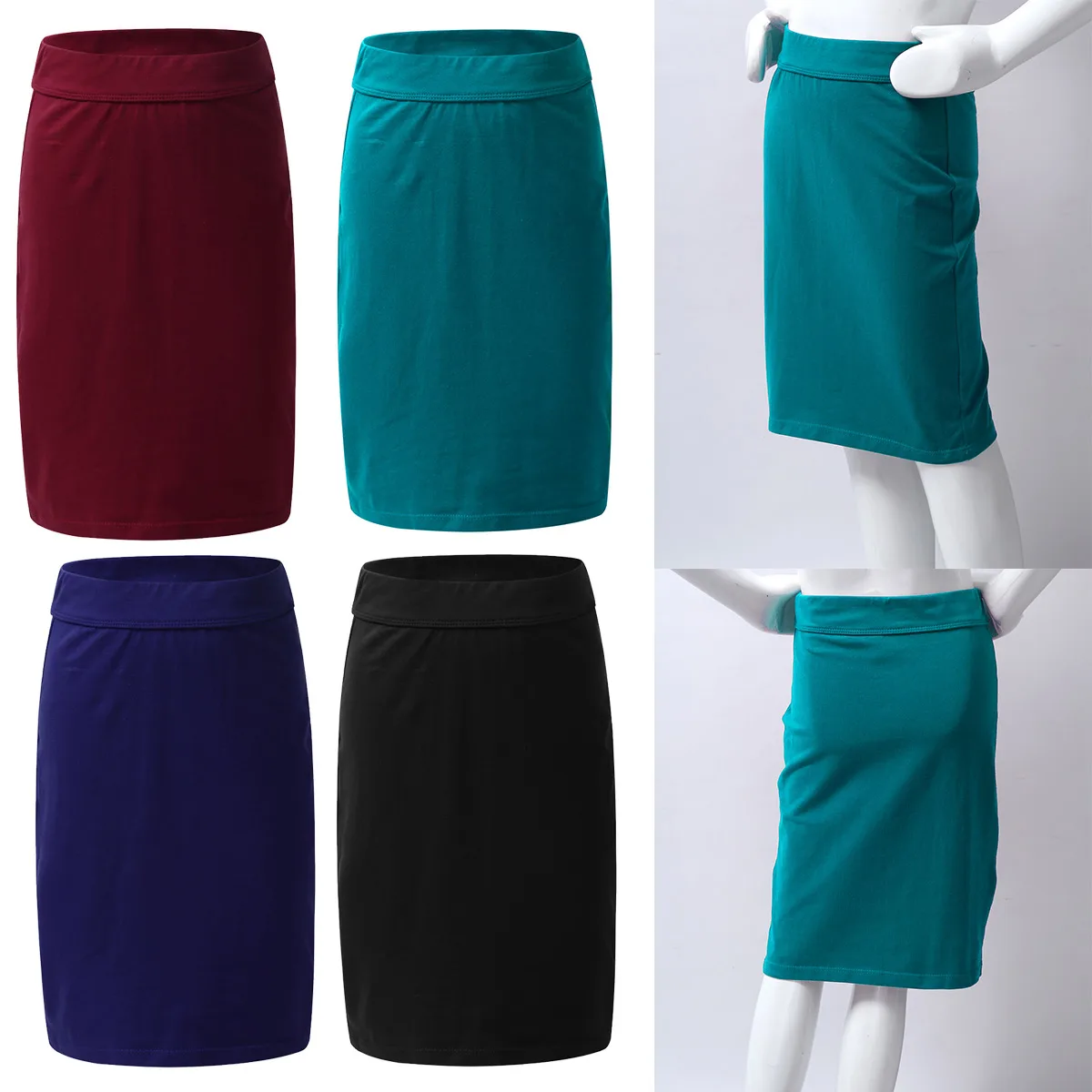 Kids Girls Solid Color Lightweight Stretchy Knee Length Pull On Pencil Skirts with Elastic