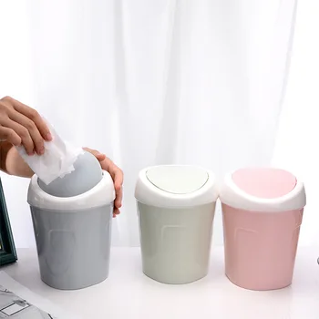 

Plastic Desktop Trash Bin Rolling Cover Small Number Living Room Teapoy Table Basket Household Table Mini Storage Bucket Trash C