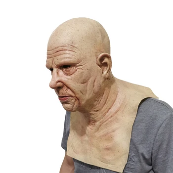 

Halloween Party Cosplay Wrinkle Adult Realistic Old Man Face Cover Bald Latex Props Creepy Supersoft New Year Masquerade