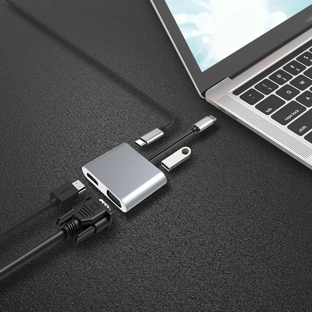 4 в 1 аудио алюминиевый сплав PD VGA быстрое зарядное устройство USB C 4k конвертер ноутбуки видео тип-c к HDMI адаптер серый для дома