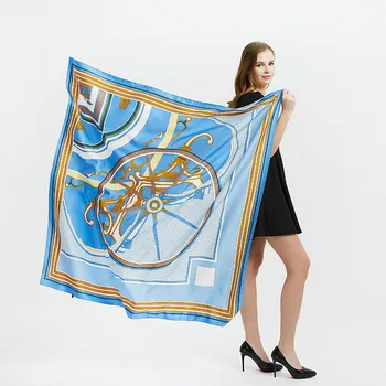 

130*130cm TOP Silk wheel horse luxurious Scarves Women Foulard Square Hijab Scarf Ladies Shawl wrap muffler pareo female hijab