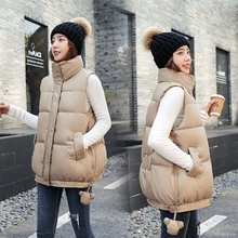 

2022 Fall Winter Women Cotton Waistcoat Solid Sleeveless Thicken Warm Vest Coat Quality Padded Zipper Stand-up Collar Outwear