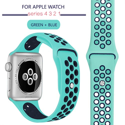 green blue Для Apple Watch Series 5 4 3 2 силиконовый ремешок-браслет 38 мм 40 мм 42 мм 44 мм ремешок из резины iwatch 4 3 2 - Цвет ремешка: green blue