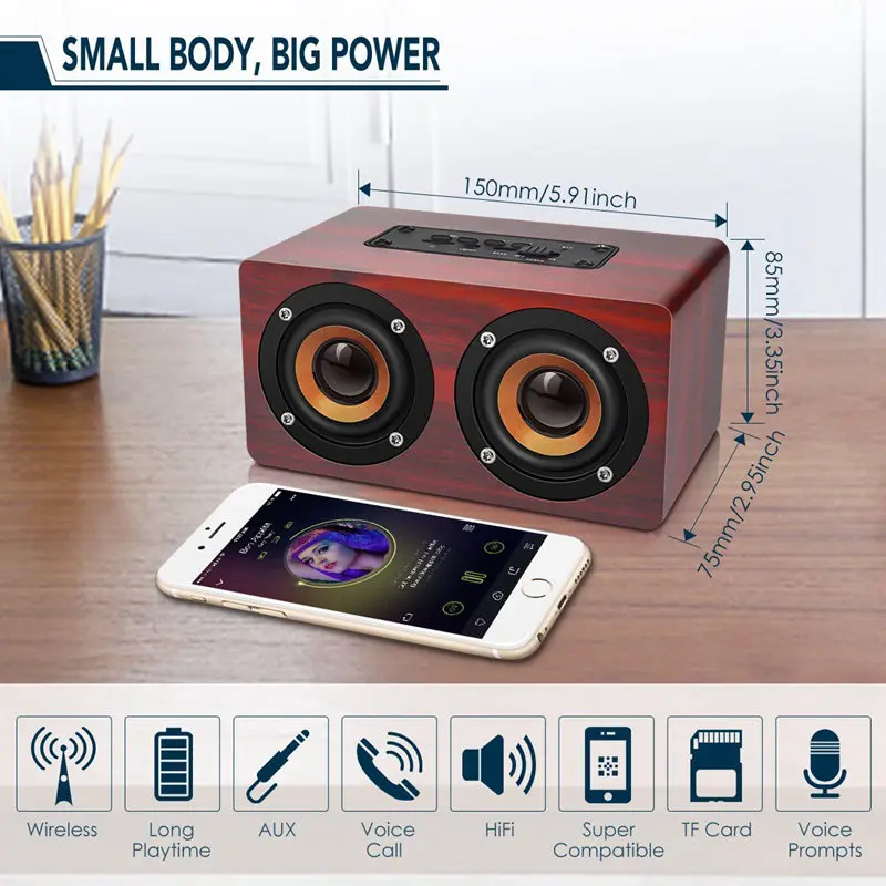 Ретро деревянный Bluetooth динамик HIFI беспроводной двойной громкий динамик s 3D объемный динамик, красный