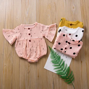 

2020 baby girl clothes bodysuit body newborn clothes Infant Flare Sleeve Cartoon Fashion Short Sleeve O-Neck Cotton Blend Z4 new