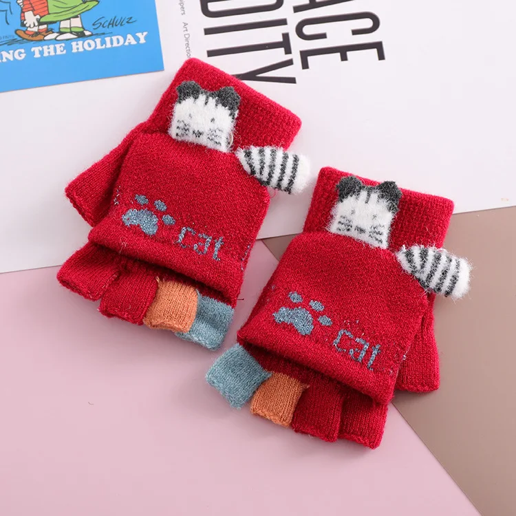 Зимние детские теплые перчатки с полупальцами для мальчиков и девочек 3-6 лет, милые детские вязаные теплые перчатки высокого качества