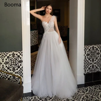 

One Shoulder Beach Wedding Dresses Illusion Lace Appliques Sleeveless Long Bridal Gowns Sweetheart Backless A-Line Bride Dresses