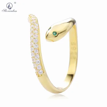 

Slovecabin Original 100% 925 Sterling Silver Snake Blue Eye Resizable Ring Adjustable Women Crystal CZ Zircon Wedding Jewelry