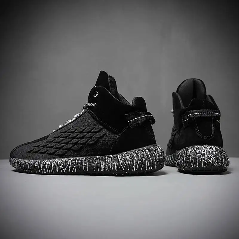 Autumn high top Warm and breathable sports shoes Fashion handsome personality light and soft Running Coconut Casual Shoes - Color: Black