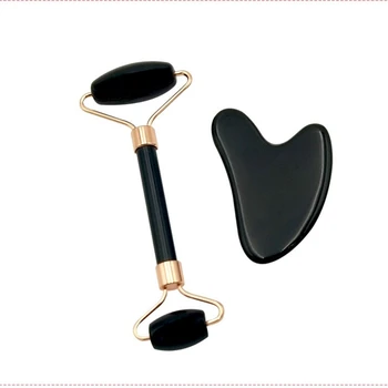 

Natural Obsidian Massage Roller Double Head Jade Stone Facial Massage Roller Guasha Set Tool Champagne