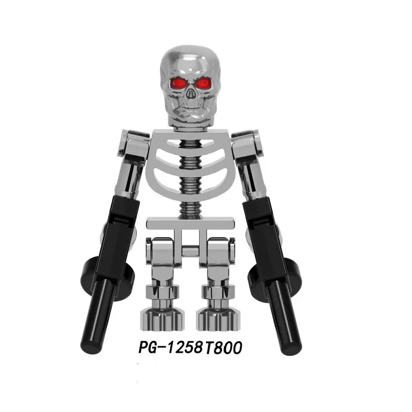 Одна строительных блоков Супер Герои Chrowed серебро T800 человеческий скелет кирпичи фигурки для детей игрушки PG1258 PG1257