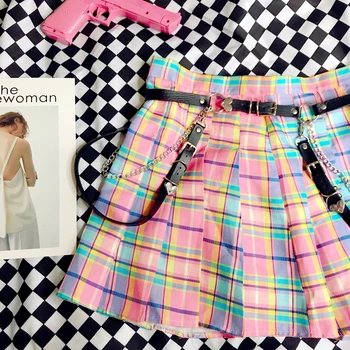 

Cool Loving Girl Hip Hop Plaid Skirt Belt Black Punk Princess tea party sweet lolita victorian skirt kawaii girl gothic lolita