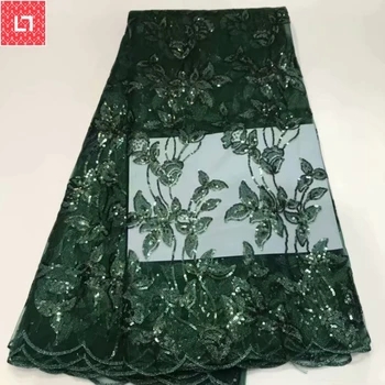 

Green 2019 High Quality Nigerian Tulle Lace Fabrics Latest Beaded Mesh African Lace Fabric Bride French Net Lace Fabric