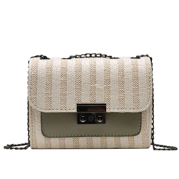 

Women Clutch Shoulder Bag Chain Straw PU Leather Lady Shoulders Small Handbag Letter Purse Mobile Phone