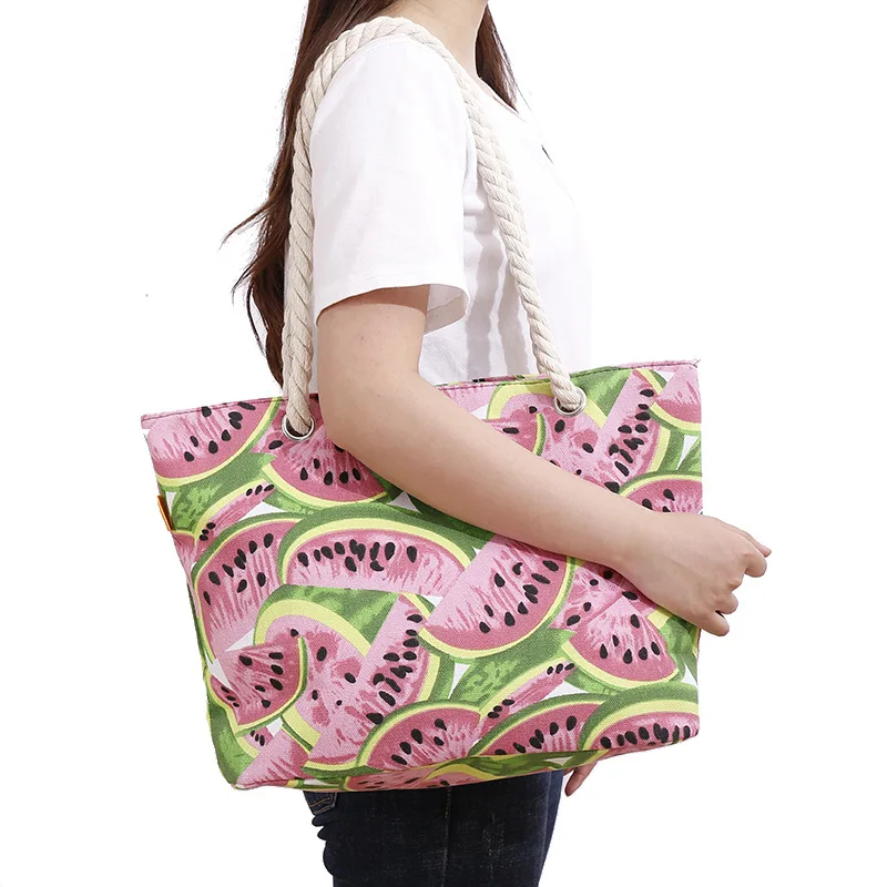 FOSIZZO Women's Summer Bag Large Tote Canvas Beach Bag Roomy Women Leisure Holiday Handbag Watermelon Tote Bag FS5312