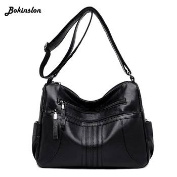 

Bokinslon Shoulder Messenger Bag Female Casual Large Capacity PU Leather Middle Age Shoulder Bag Women