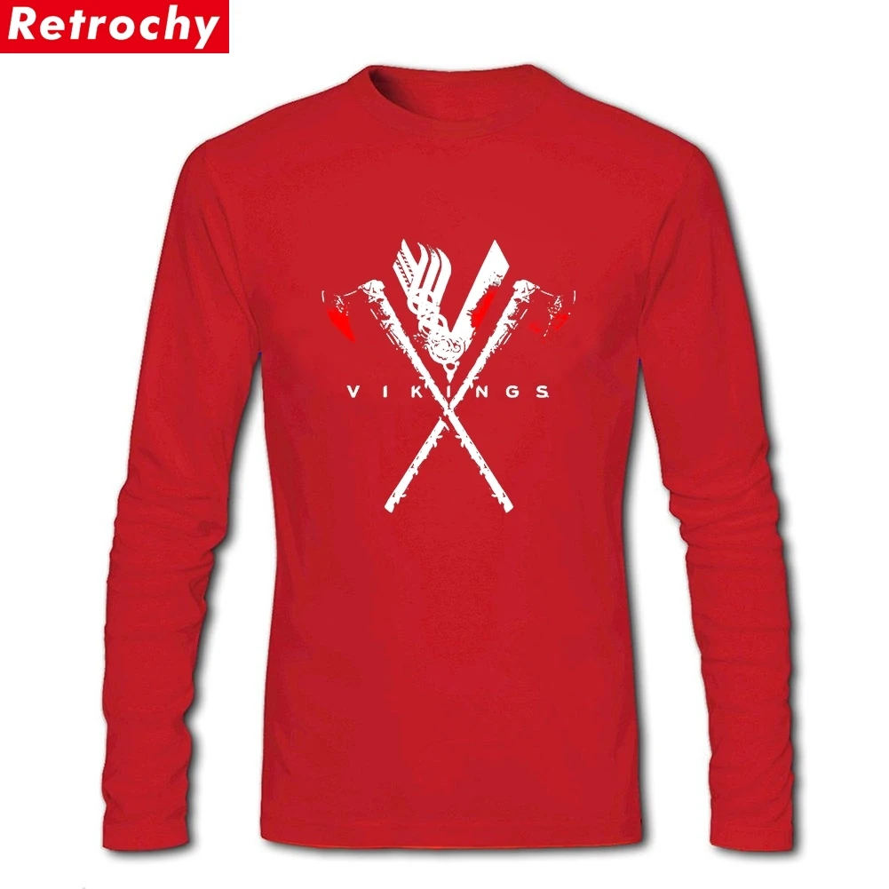 Kawaii Vikings футболка мужская с длинными рукавами натуральный хлопок вырез лодочкой футболка для взрослых - Цвет: Красный