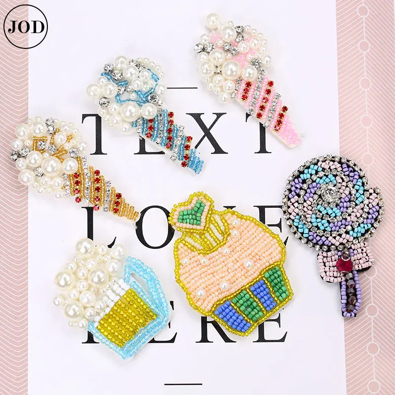 

Beaded Pearl Patch Sew on Clothes Decorative Ice Cream Sequin Applique Embroidery Patches for Clothing Sewing Accessories