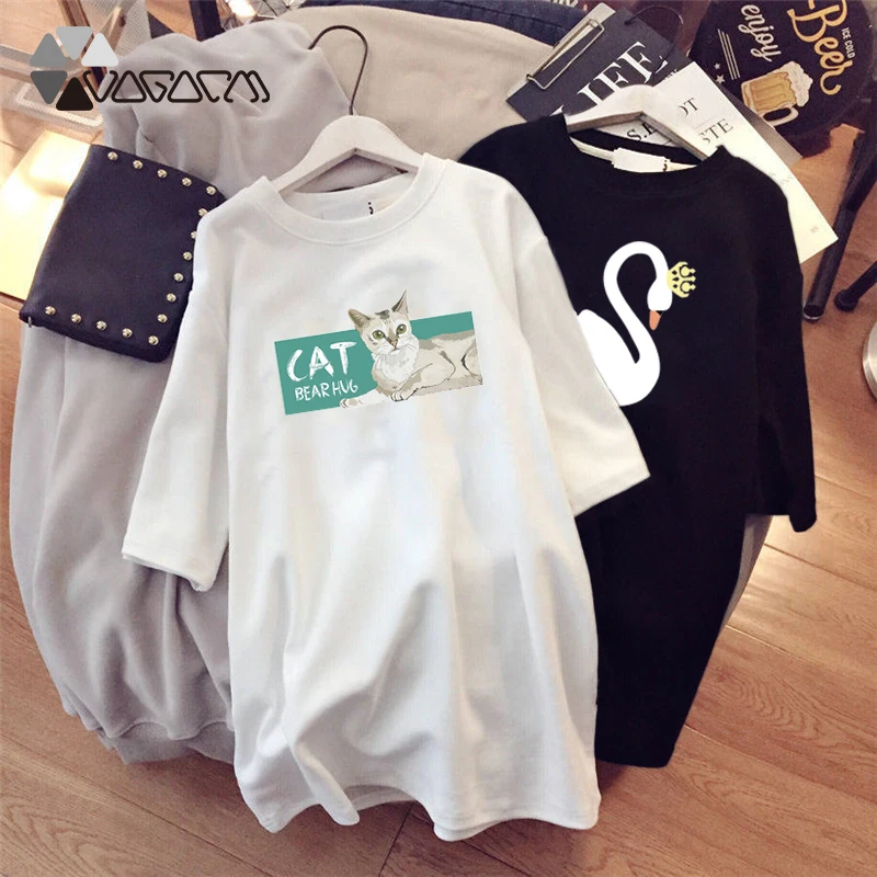 

Summer Clothes For Women Short Sleeve Plus Size 4XL Tshirt Dress Vestido Mujer Cute Swan Print Fashion Casual Loose Mini Dress