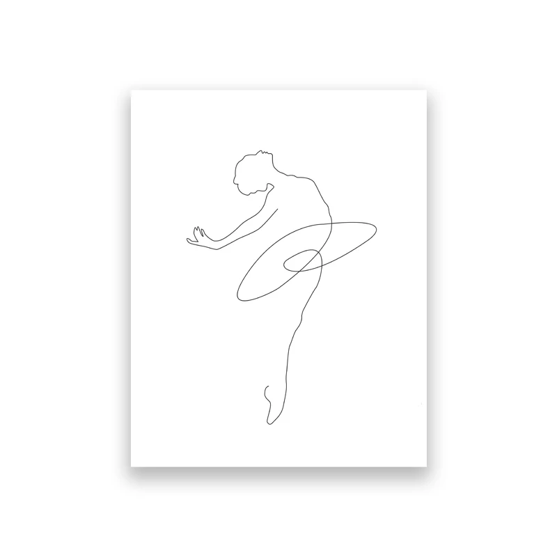 thumbnail image 1 of Impresión abstracta de bailarina, dibujo corporal de una línea, pintura en lienzo, obra de arte en blanco y negro, imagen de baile, póster, decoración de pared para habitación de niña, 1 of 5