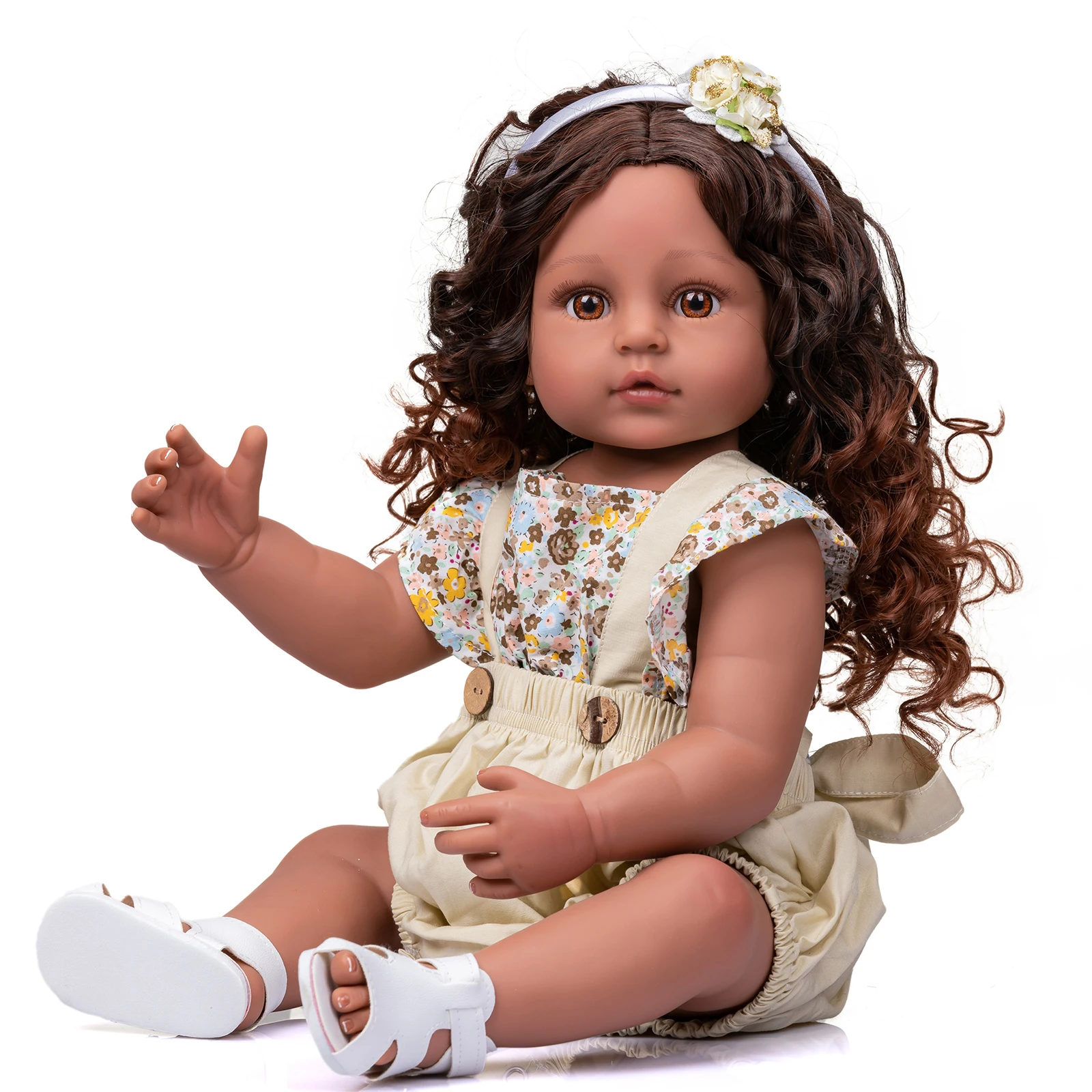 

55CM Full SIlicone Reborn Babies Doll Bath Toy Lifelike brown skin curly hair Toddler Girl Doll Bebe Reborn Toys
