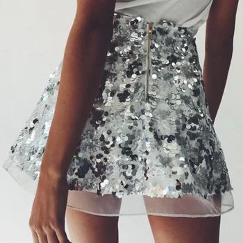 

Women Fashion Mesh Sequins Skirt Ladies Sexy Elegant A-line Mini Skirts
