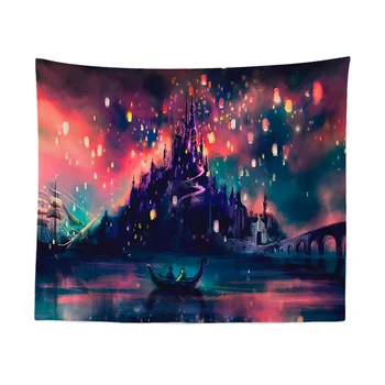 

Custom Romantic Tapestry Castle Fireworks Cat Stripes Geometric Wall Hanging Home Bedroom Decoration Large Polyester Yoga Mat