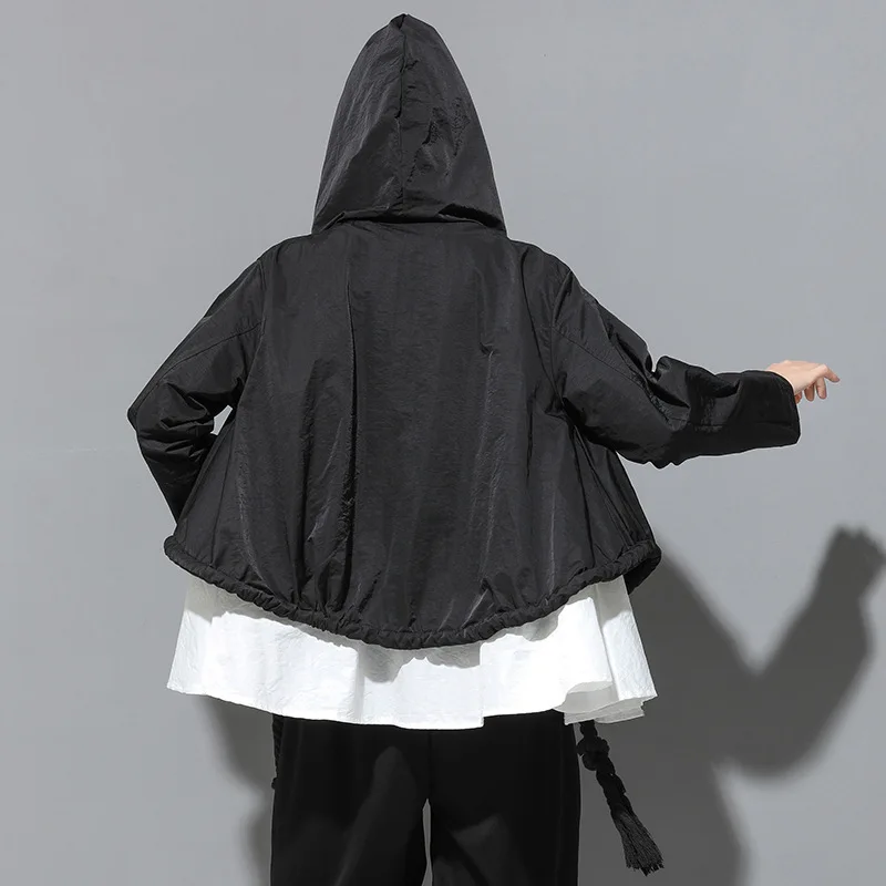 Fashion Tide Autumn Fashion Trend Women Coat Large Size Loose Patchwork Zipper Slim Thin Hooded Trend Wild Streetwear AI937