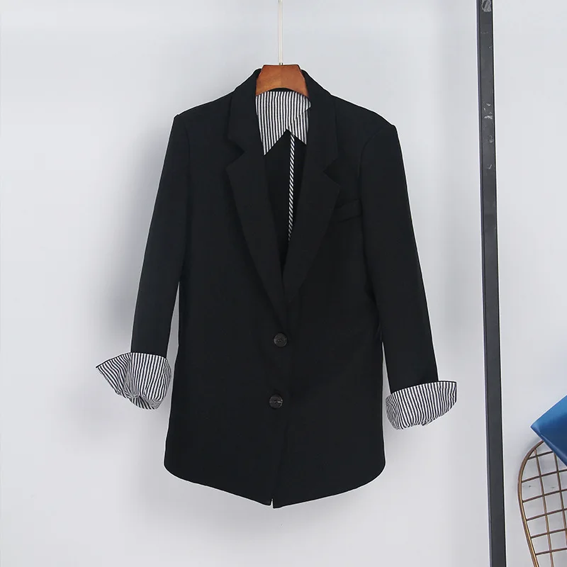 

[Special Offer] 2019 Spring New Style Stripes Turn Sleeve Elegant Small Suit Coat Versatile Loose-Fit Leisure Suit Women's