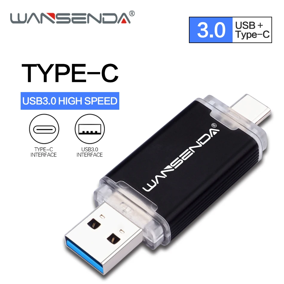 WANSENDA 2 в 1 TYPE-C USB3.0 USB флеш-накопители 256 ГБ 128 Гб 64 ГБ 32 ГБ 16 ГБ флеш-накопитель для Android/PC Внешний usb-накопитель