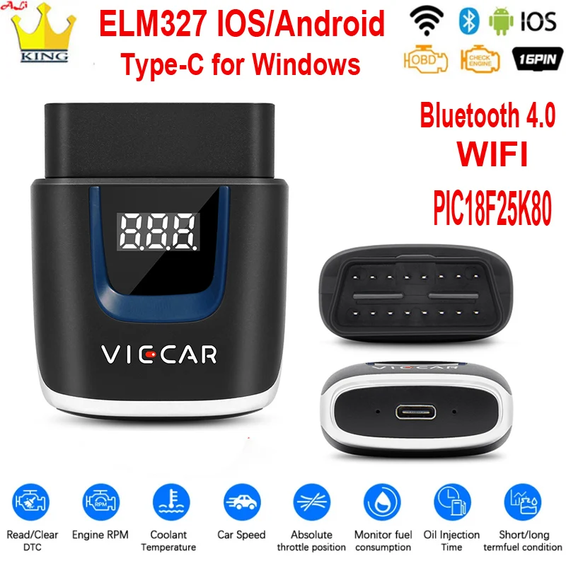 Viecar ELM327 V2.2 PIC18F25K80 OBD2 Bluetooth 4.0 Wi-Fi ELM 327 для Android IOS OBD 2 Автомобильный Диагностический