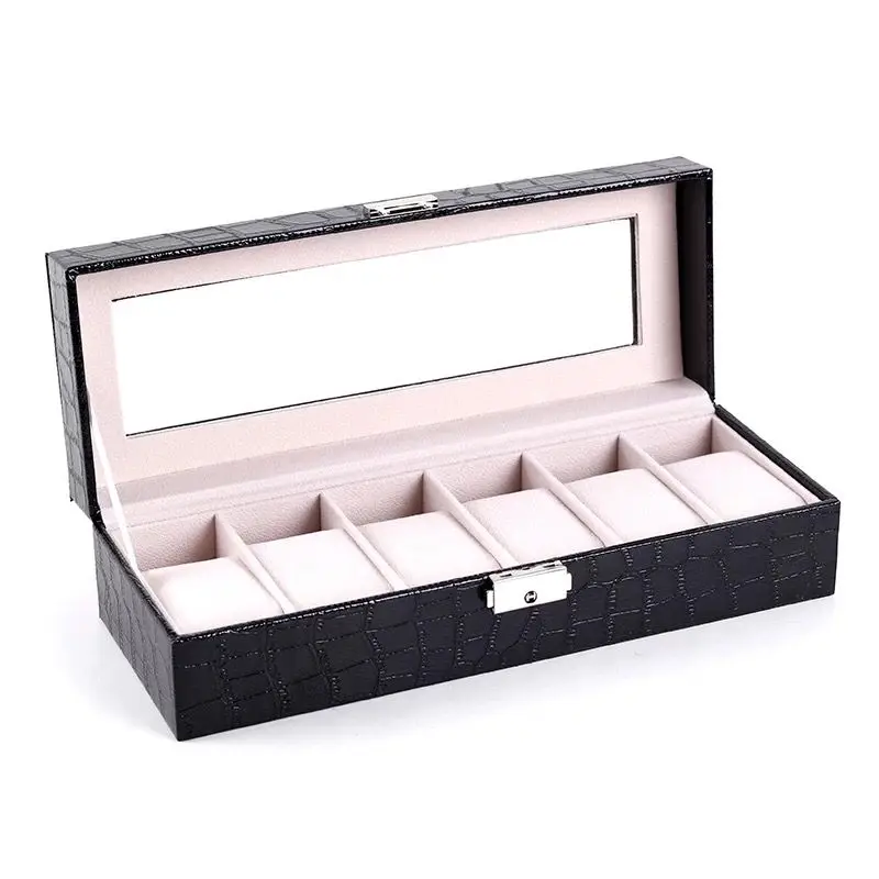 New 2022 Crocodile Design PU Leather Watch Organizer Black Mens Watches Box With Lock Jewelry Women Bracelet Case