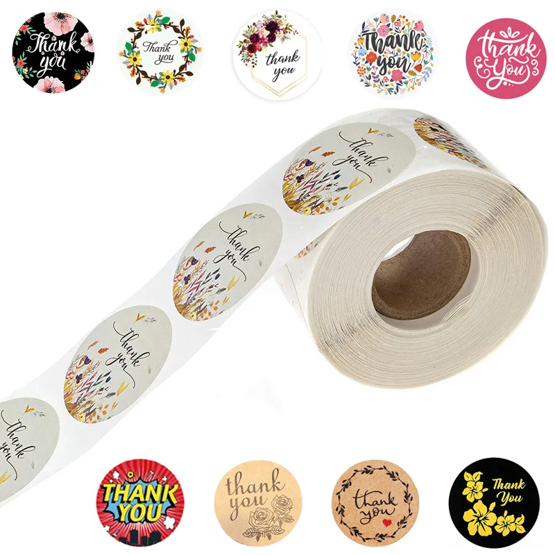 

Multi style Round Floral Thank You Sticker 1inch for Wedding Favors and Party Handmade Stickers Envelope Seal Stationery Sticker
