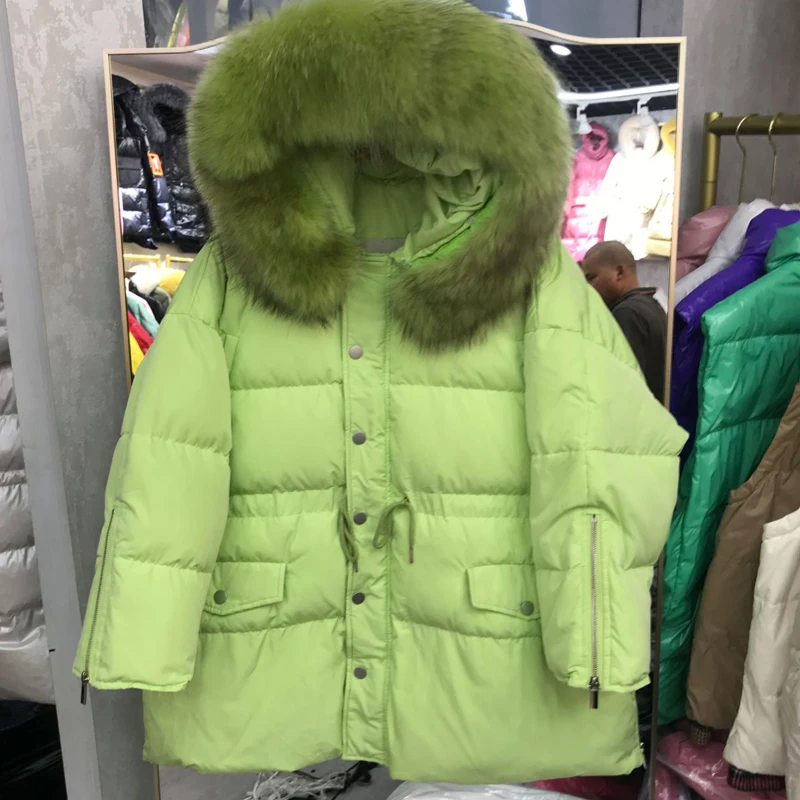 Janveny Big Natural Raccoon Fur Hooded 2020 Korean