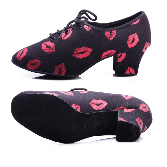 bd dance shoes T1-B Female Betty Latin dance shoes two point soft bottom Oxford cloth modern dance practice shoes T1 T1 Red lips